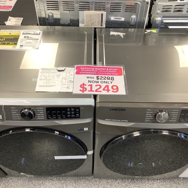 4.5 cu. ft. Large Capacity Smart Front Load Washer with Super Speed Wash in Platinum & 7.5 cu. ft. Smart Electric Dryer with Steam Sanitize+ in Platinum