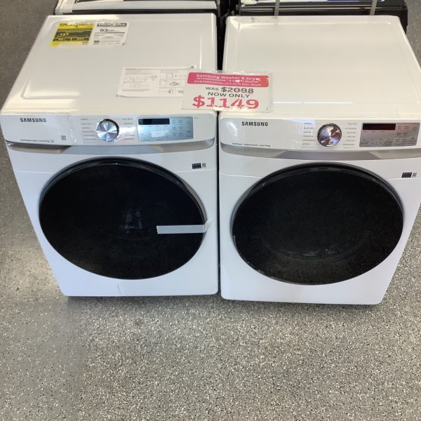 4.5 cu. ft. Large Capacity Smart Front Load Washer with Super Speed Wash in White & 7.5 cu. ft. Smart Electric Dryer with Steam Sanitize+ in White